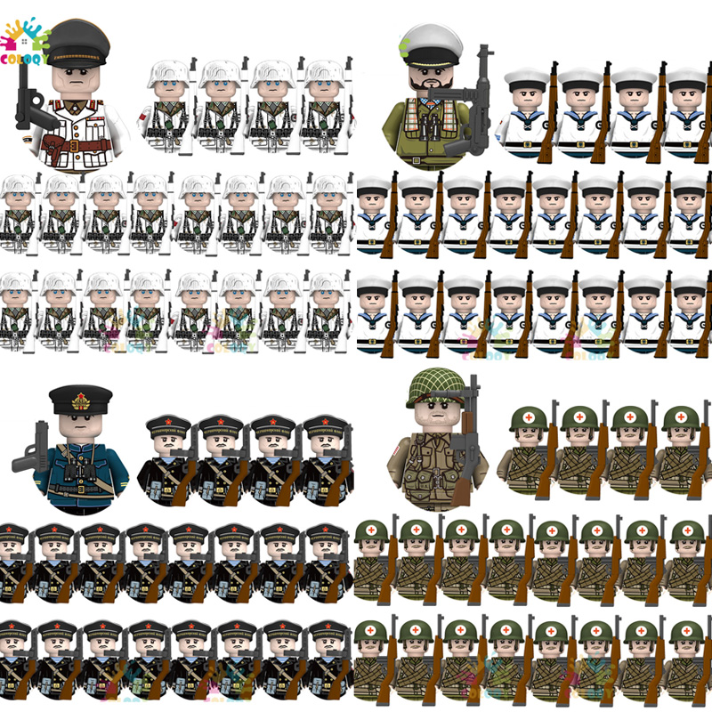 Lego Minifigure Holder - 子供のおもちゃ 21個/セット 第二次世界大戦 N001-N095 将校兵士 組み立てブロック