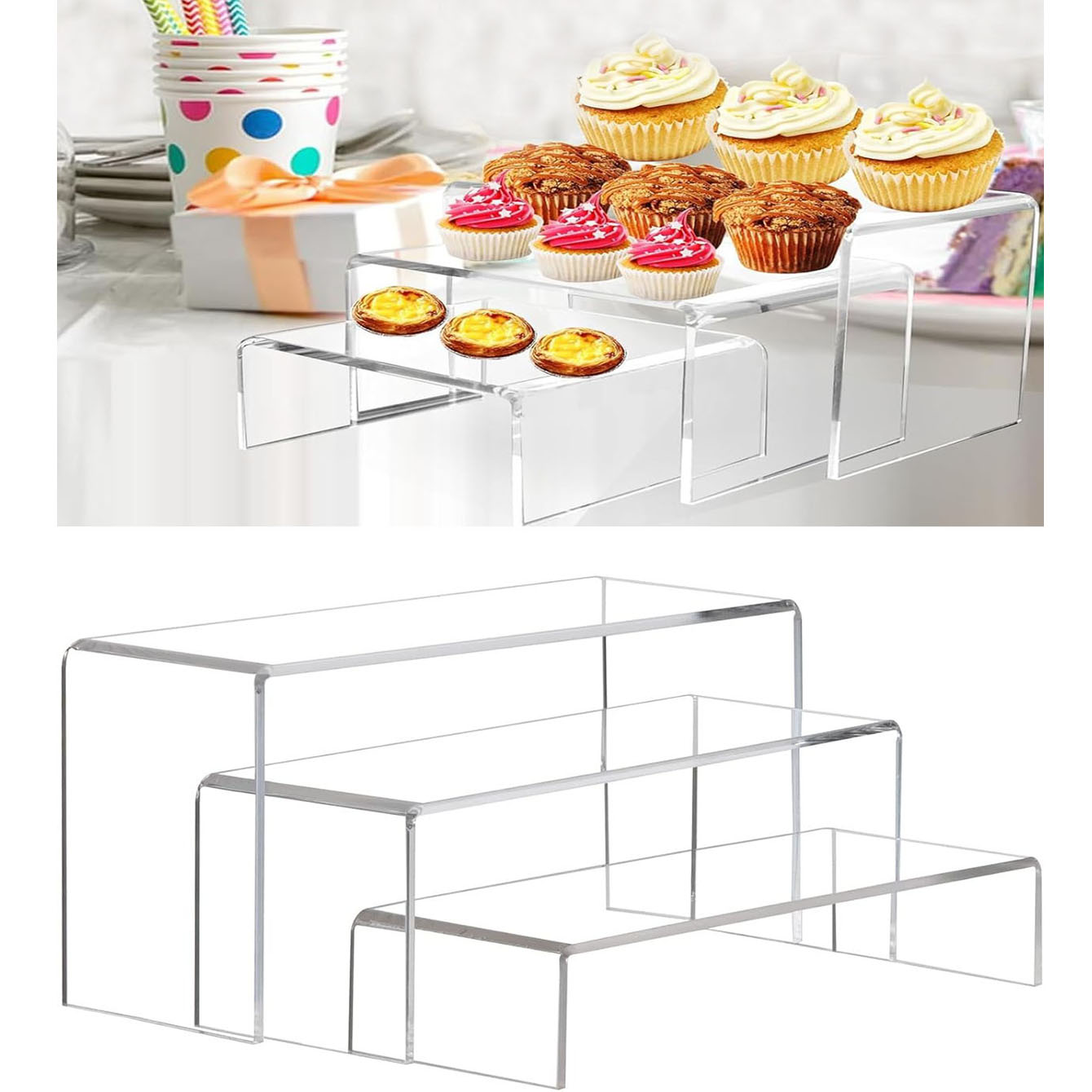 Pop Display Shelf - アクリル製ディスプレイ棚3個、POP透明パースペックス棚、アクリル製ディスプレイ棚、積層プラスチック製ディスプレイ棚 f