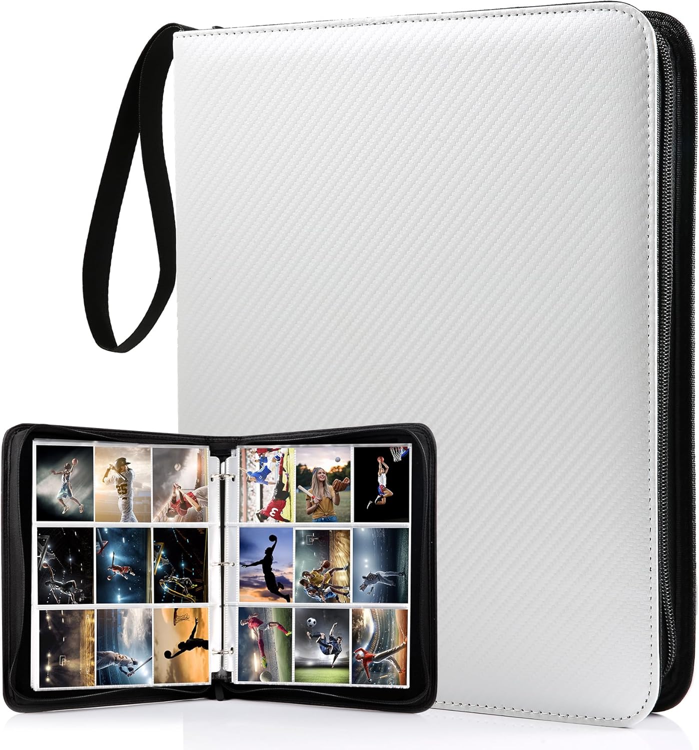 Trading Card Binder - 3リングトレーディングカードバインダー、900ポケット野球カードバインダースリーブ、ジッパー付き、両面ポケット、ゲームカード、スポーツカード用