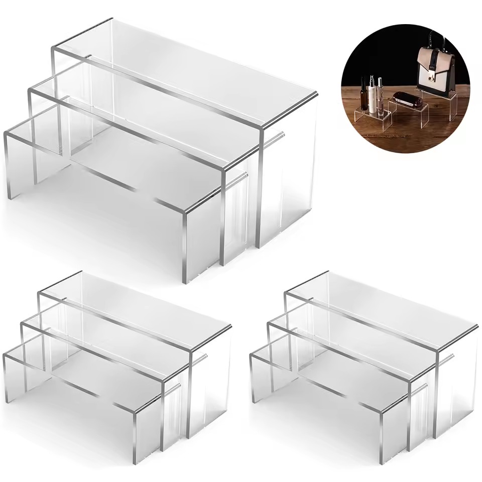 Display Risers Set - 3/6/9/12Pc 透明アクリルディスプレイスタンド化粧品バッグジュエリーショーケースカップホルダーホームショップ像モデル陶器ディスプレイライザー