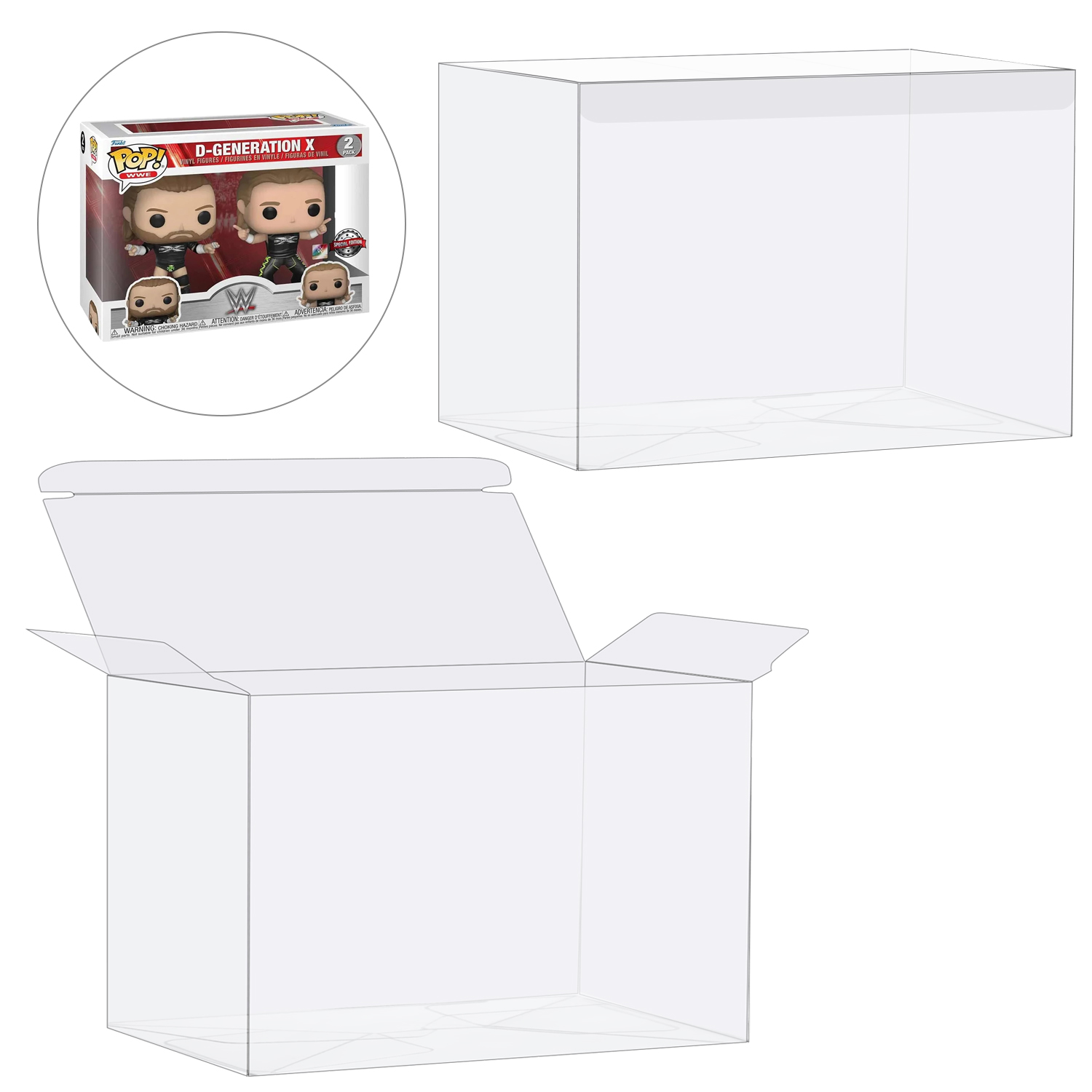 Funko Pop Protector - ハニープレイ-ファンコポップ用保護ビニールフィギュア,透明プロテクター,プラスチックディスプレイボックス,ペット,厚さ0.5mm,2 in 1パック