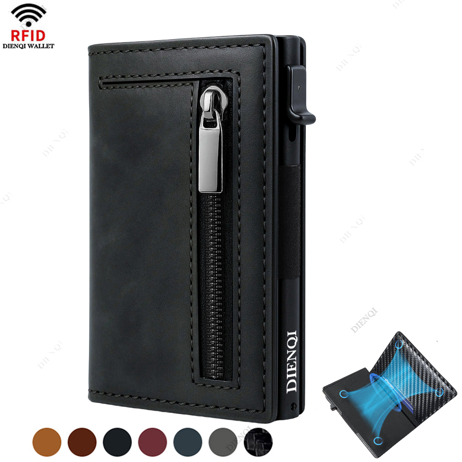 Card Top Loader - 高級 RFID ブロッキングカードホルダー男性財布マネーバッグ金属クレジットカードホルダーアルミスリム薄型スマートミニマル財布