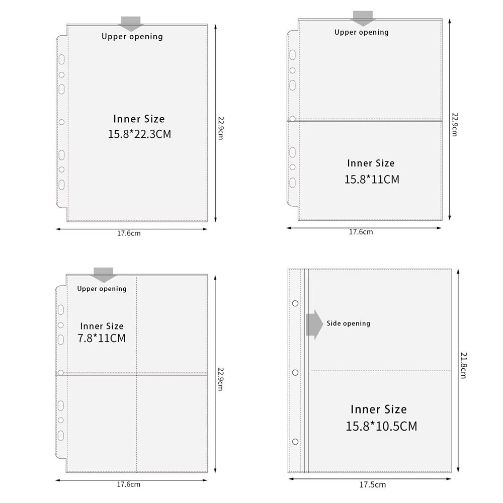 Card Penny Sleeve - A5フォトカードバインダーシート 透明PP酸フリー写真アルバムリフィルページ 複数ポケットスリーブ付きインナーページカードバインダー