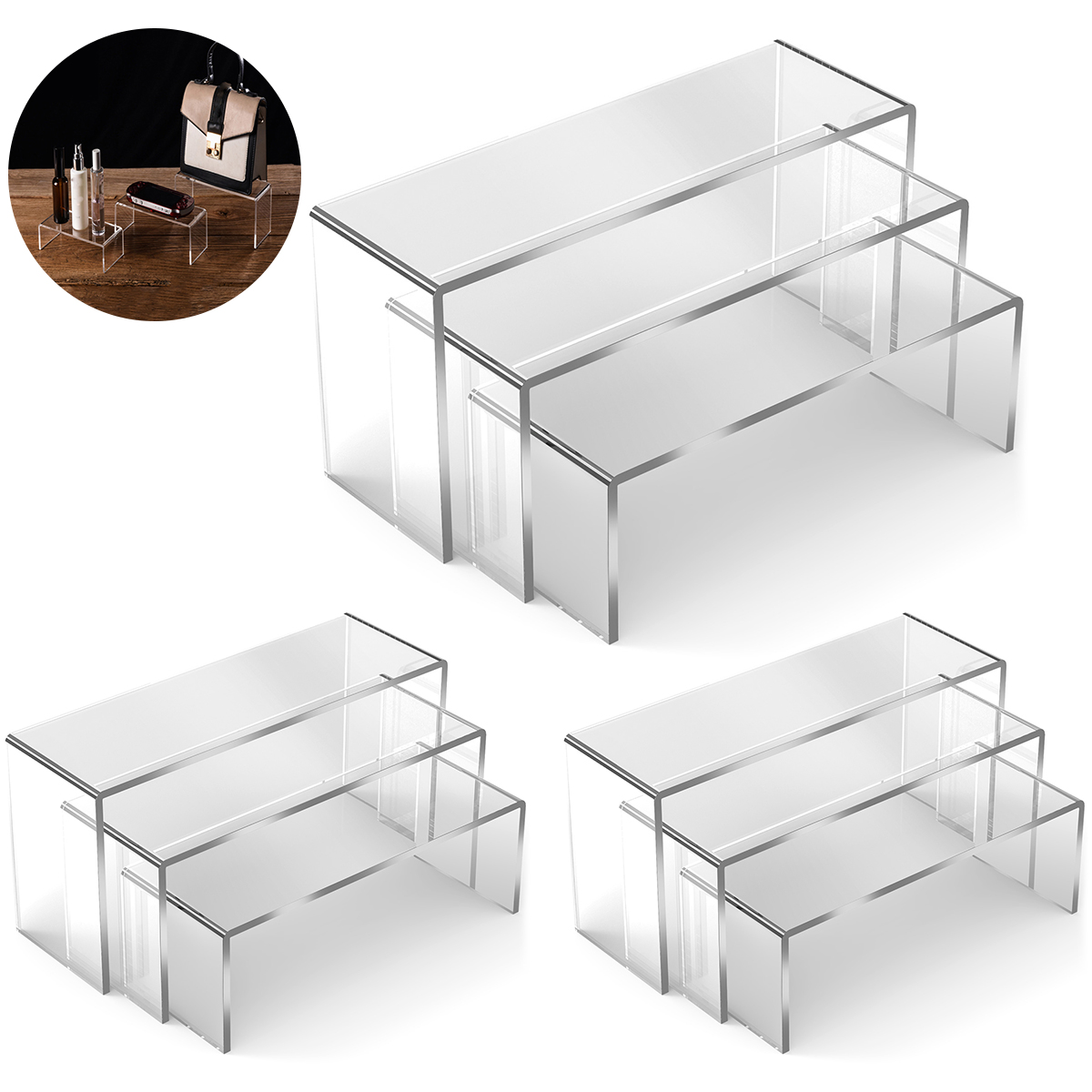 Display Risers Set - 3/6/9 個アクリルディスプレイスタンドブラインドボックス収納棚 U 字型軽量カップケーキホルダーデザートディスプレイジュエリーディスプレイライザー