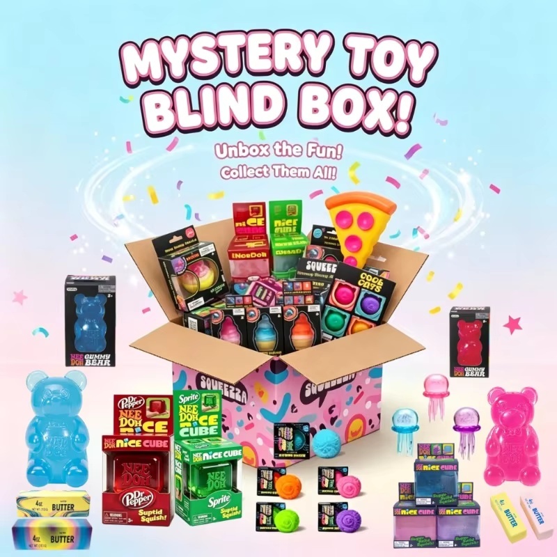 Mystery Box Blind Bag - 2026年ホットキュートキューブ＆オーシャン スクイッシーブラインドボックス、ランダムサプライズスクイーズトイ、1個保証付きラッキーストレス解消フィジェットトイセット
