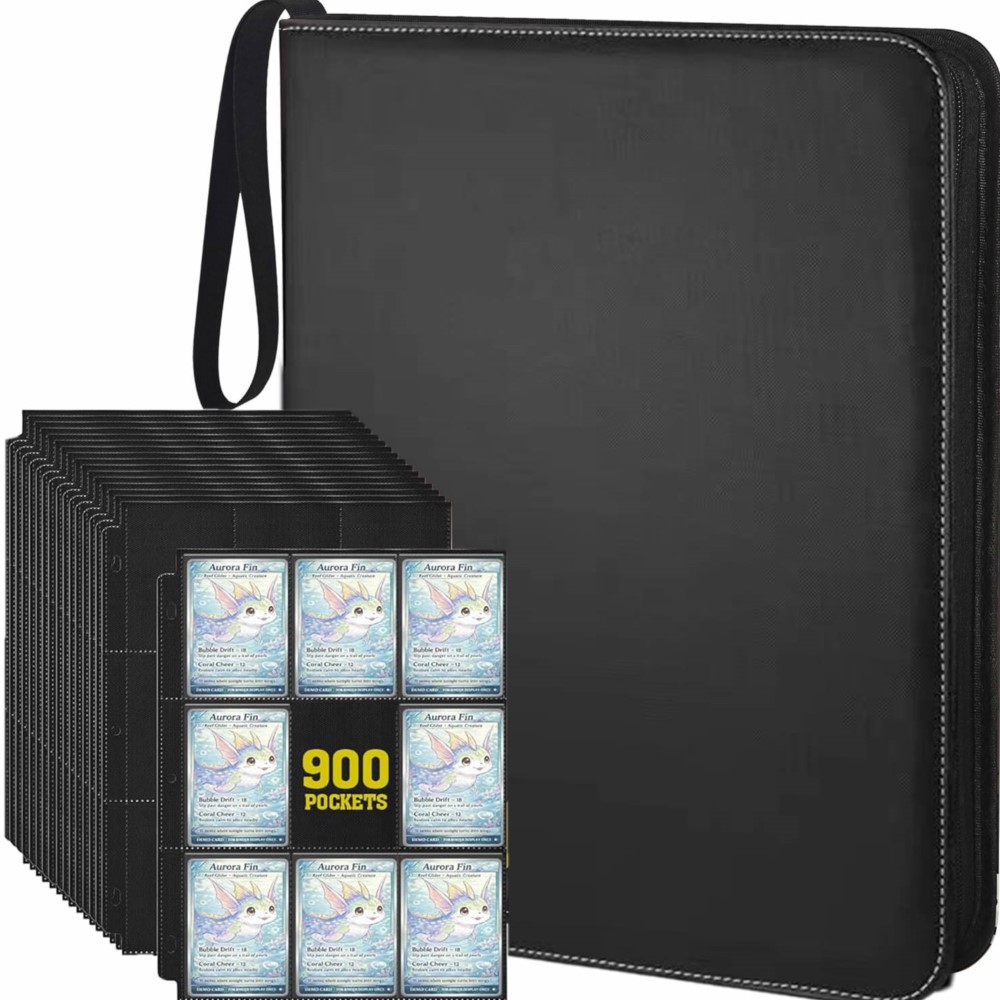 Trading Card Binder - 900ポケットカードバインダーアルバム、50枚の9ポケット両面ジップトレーディングカードホルダー、TCG、MTG、スポーツゲーム、ポケモンカード用