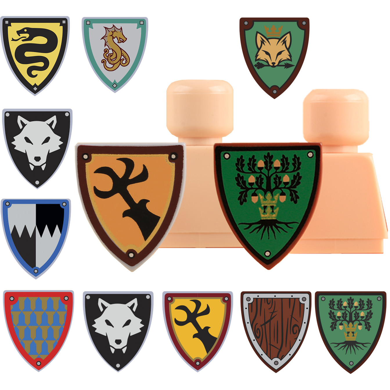 Lego Minifigure Holder - MOC 中世騎士黒狼盾ビルディングブロック蛇軍兵士アクセサリーレンガおもちゃ子供のギフト