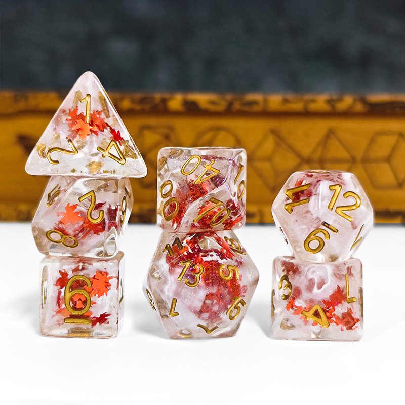 7 個 DND ダイス透明樹脂秋の紅葉多面体サイコロロールプ - Graded Card Display のレビューと価格